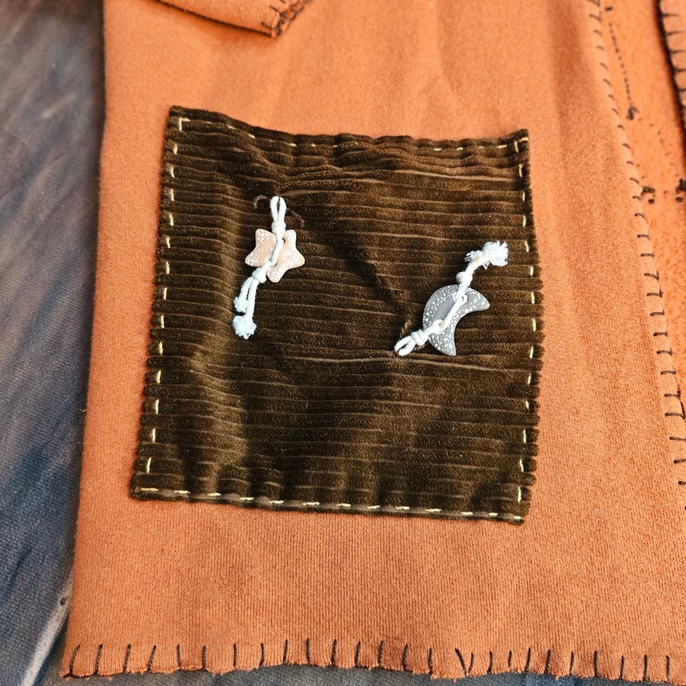 Vintage 1990s Handcrafted Pumpkin Patch Cardigan Sweatshirt Orange Folk Art Lg - Picture 3 of 14